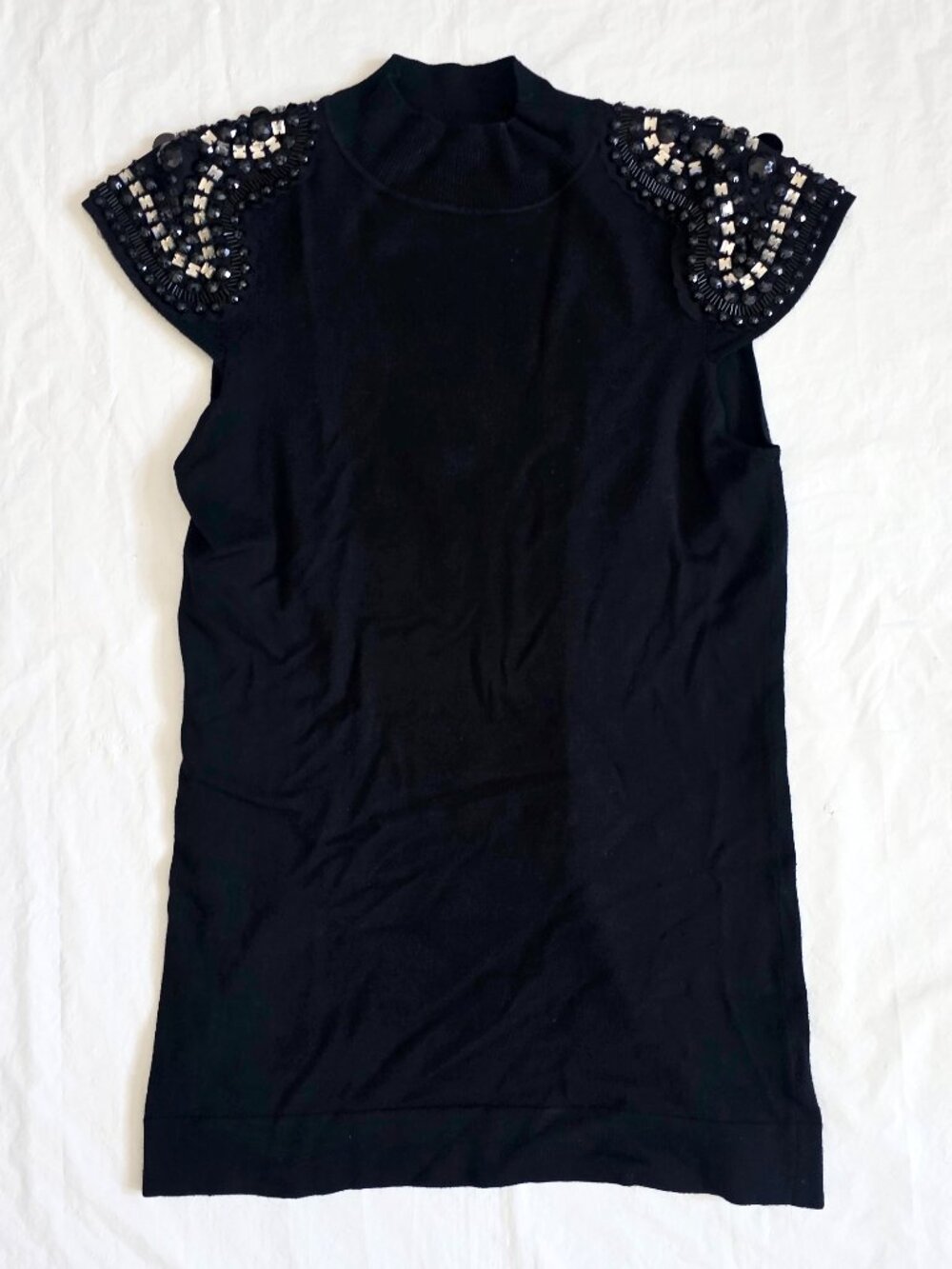 Caché Studded Jeweled Cap Sleeve Sweater